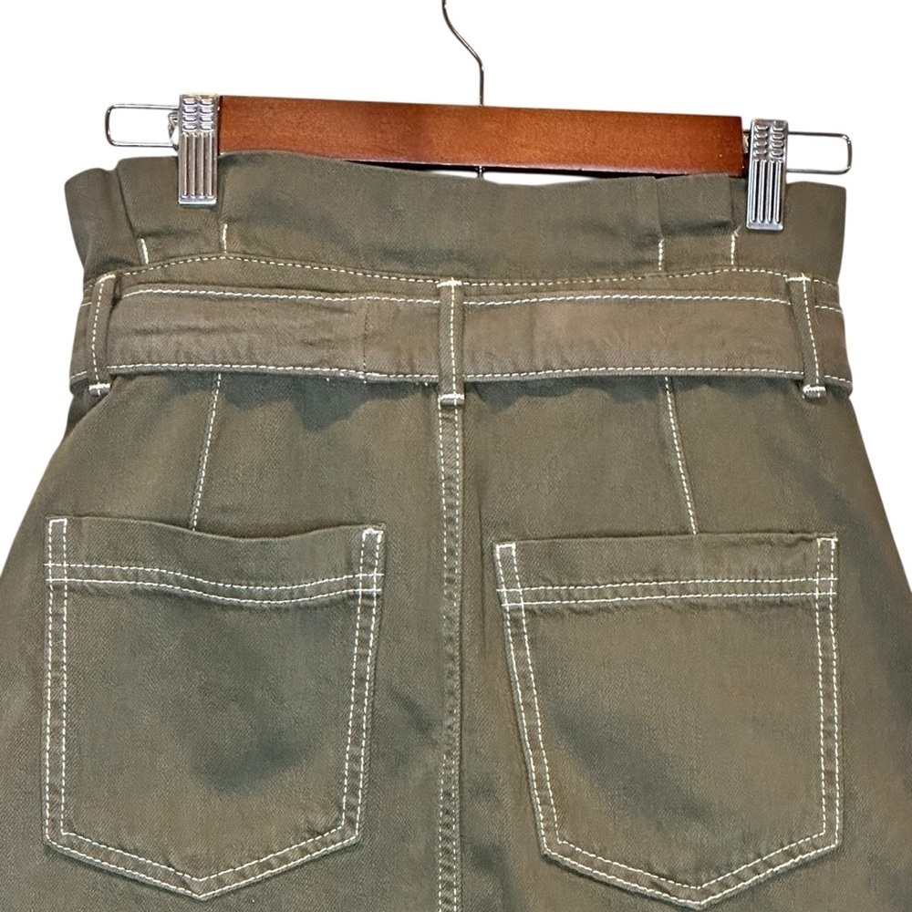 Free People Splendor  In The Grass Army Green Paper Bag Denim Skirt Size 4 NEW - Picture 7 of 11